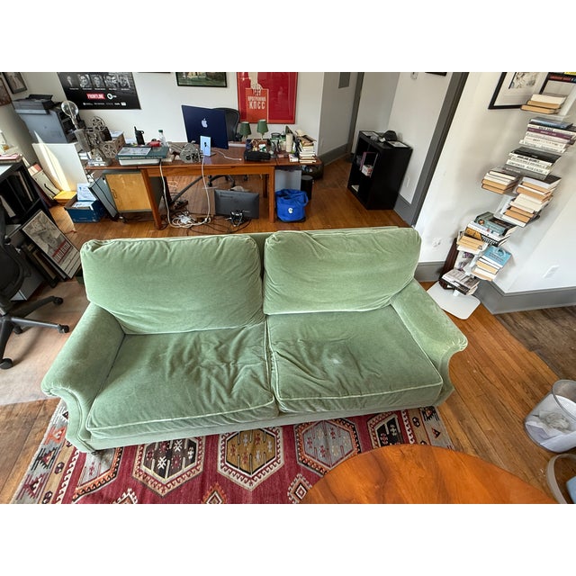 George Smith Sofa Upholstered in Sage Mohair. Excellent condition