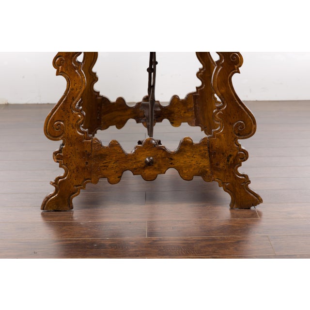 Italian Walnut 19th Century Baroque Style Fratino Console Table with Lyre Base For Sale - Image 4 of 12