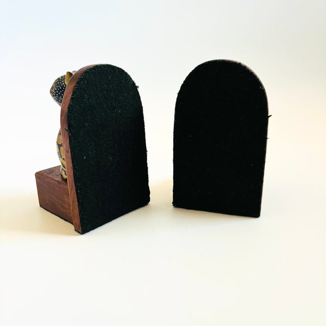 Vintage Brass and Wood Cat Bookends - Set of 2 For Sale - Image 13 of 14