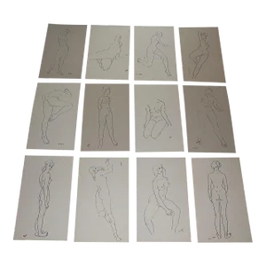 Vintage Ltd. Edition Mid 20th Century Signed Henry Strater Female Nude Lithographs - Set of 12