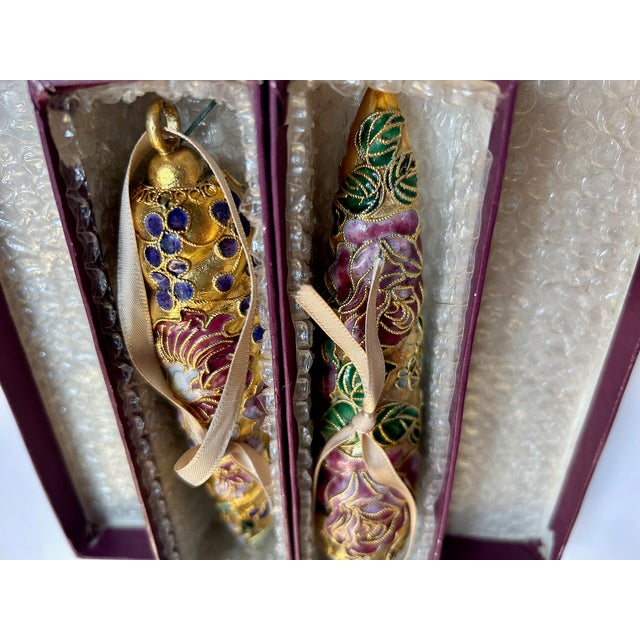 Pair of Gold Cloisonné & Crystal Ornaments For Sale - Image 15 of 17