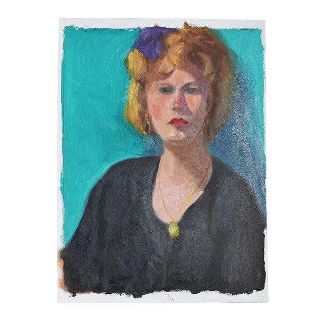 Authentic Clair Seglem Tall Portrait Painting of a Woman on Blue - 13” X 17.5” For Sale - Image 10 of 10