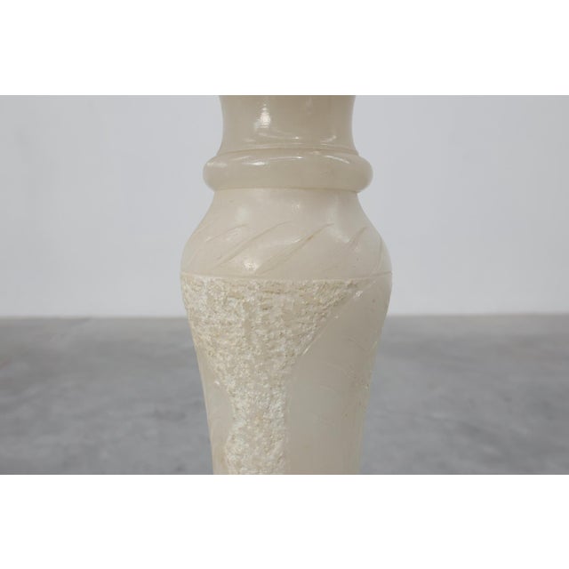 Early 20th Century Italian Turned Alabaster Pedestal Column with Carved Leaf Capital, 1900s For Sale - Image 5 of 11