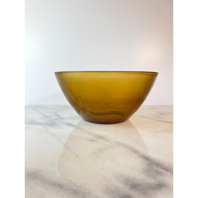 Vintage Arcopal France “Volcan” Frosted Amber Opaline Art Glass Bowl For Sale - Image 4 of 12