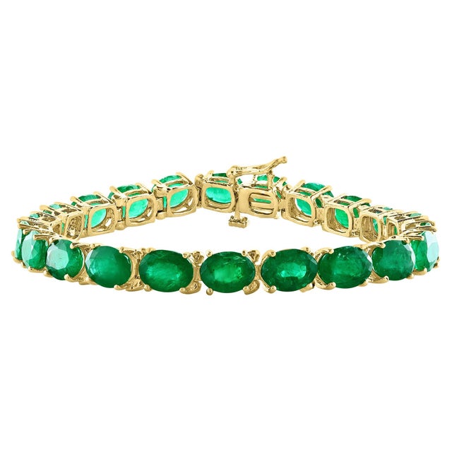 16 Carat Natural Emerald Cocktail Tennis Bracelet 14 Karat Yellow Gold For Sale - Image 15 of 18