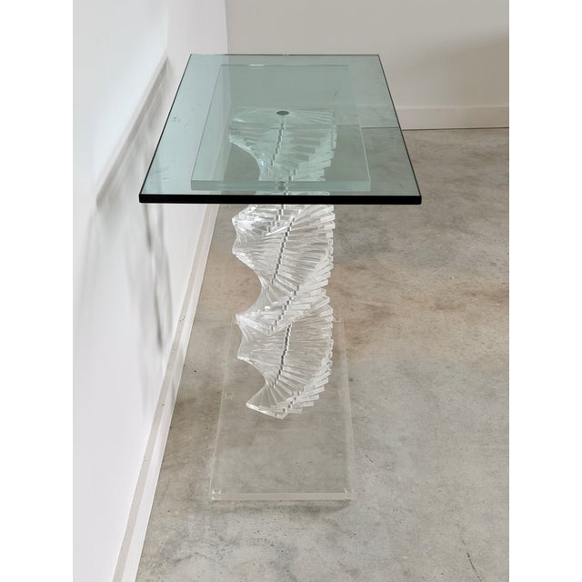 Lucite Helix Console Table With Custom Glass Top, Post Modern 1980s Handmade For Sale - Image 11 of 17