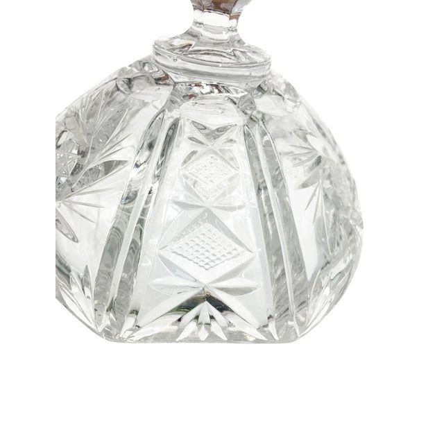 Glass Vintage Cut Crystal 3 Leg Swirled Star Pinwheel Design Covered Candy Dish For Sale - Image 7 of 10