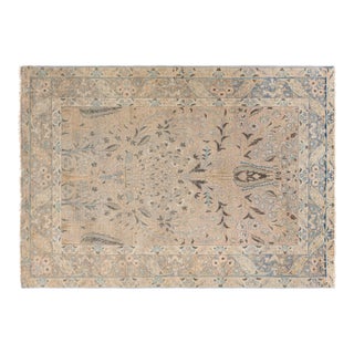 20th Century Persian Tabriz Gold Beige and Azure Handmade Wool Rug For Sale