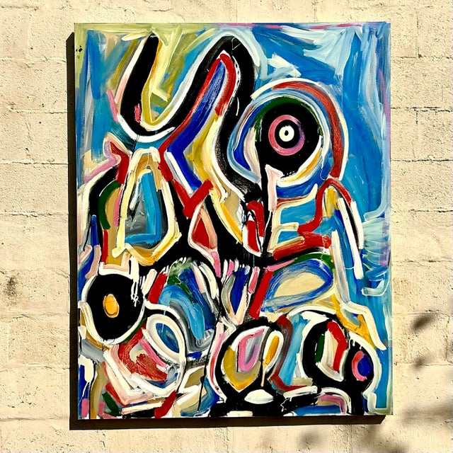 Royal Blue Vintage Boho Monumental Abstract Oil on Canvas For Sale - Image 8 of 12