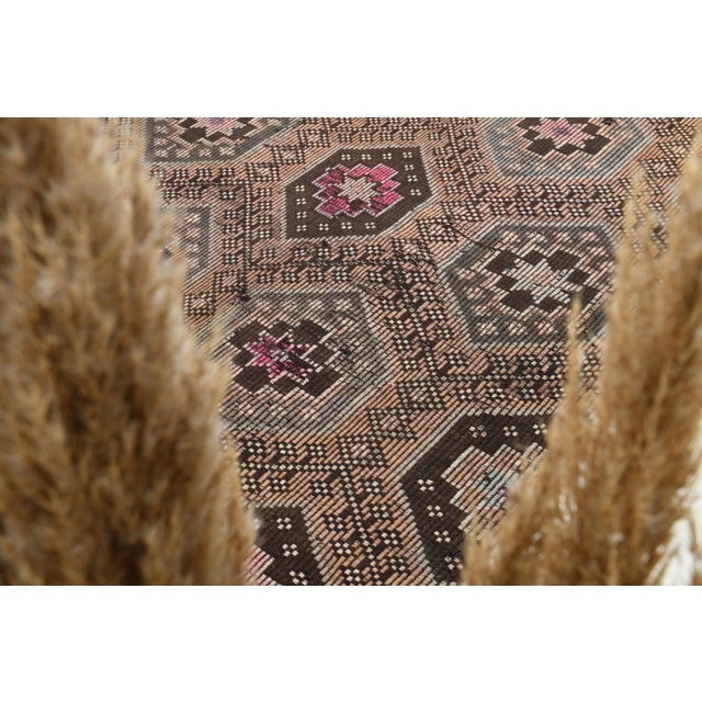 1970s Vintage Turkish Hand-Knotted Wool Cotton Brown Area Rug For Sale - Image 9 of 12