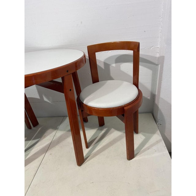 Italian Red Lacquered Wooden Breakfast Table and Chairs by Gianfranco Frattini, 1975, Set of 5 For Sale - Image 9 of 16