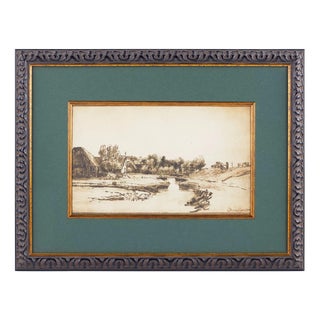 After Rembrandt, Landscape with a Canal, Pen Drawing, 19th Century For Sale