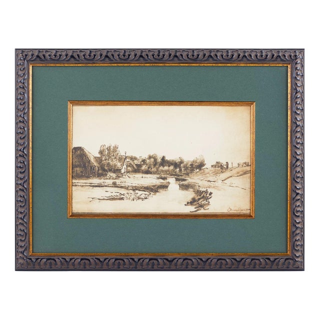 After Rembrandt, Landscape with a Canal, Pen Drawing, 19th Century For Sale