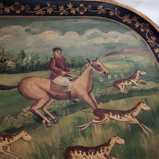 Antique 19th Century English Regency Style Hand-Painted Wooden Hunting Tray Table on Faux-Bamboo Stand For Sale - Image 9 of 13