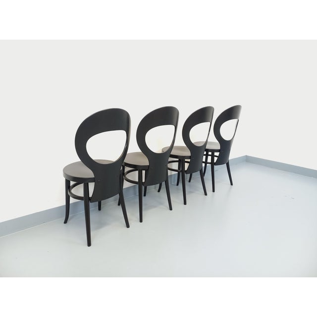 Four vintage Mouette chairs from the 1970s, by the French manufacturer Baumann, superb design, in bent black wood, very...