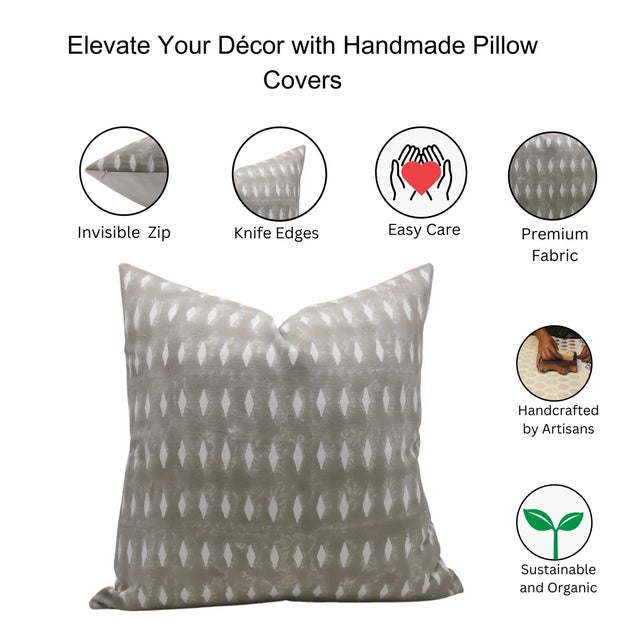 Fabdivine Cotton Cushion Cover With Block Print 16x16 Inch Thick Cotton White-Omji For Sale - Image 4 of 4