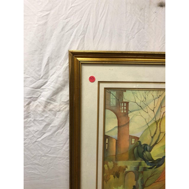 "Listening to the Light" - Late 20th Century Woman and the Birds Original Watercolor Signed, Framed For Sale - Image 4 of 5
