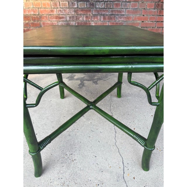 Wood Vintage Mid Century Rattan Side Table With Deep Verdant Lacquer Finish - Newly Painted For Sale - Image 7 of 12