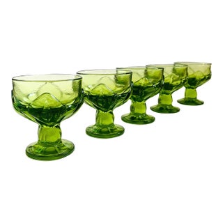 1970s Mid Century Modern Green Textured Coupe Cocktail Glasses - "Green Cabaret" by Tiffin Franciscan - Set of 5 For Sale