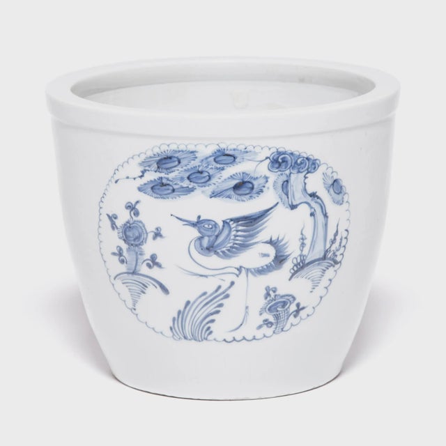 Contemporary Blue and White Mythical Scroll Pot With Deer For Sale - Image 3 of 6