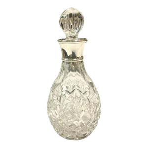 Early 20th Century Petite Cut Crystal Teardrop Decanter With Sterling Silver Collar