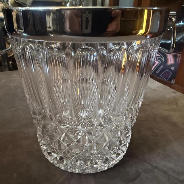 1980s Mid-Century Modern Cut Crystal and Chromed Metal French Wine Cooler For Sale - Image 6 of 10