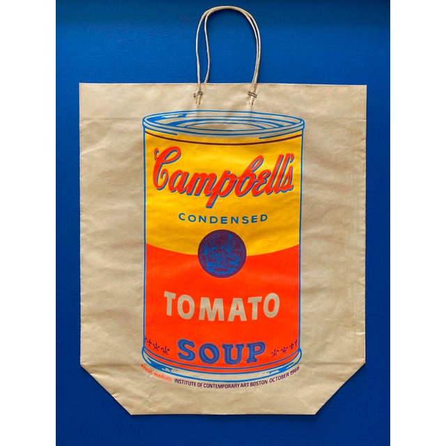 1960s Andy Warhol Vintage 1966 Mid Century Modern " Campbell's Tomato Soup Can " Silkscreen Print Framed Pop Art Exhibition Shopping Bag For Sale - Image 5 of 18