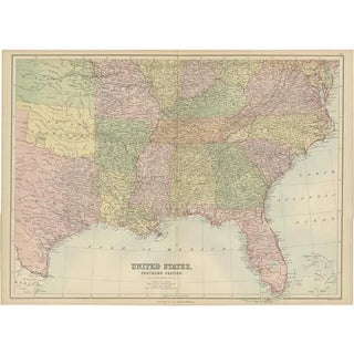 Antique Map of the Southern United States by A & C. Black, 1870s For Sale