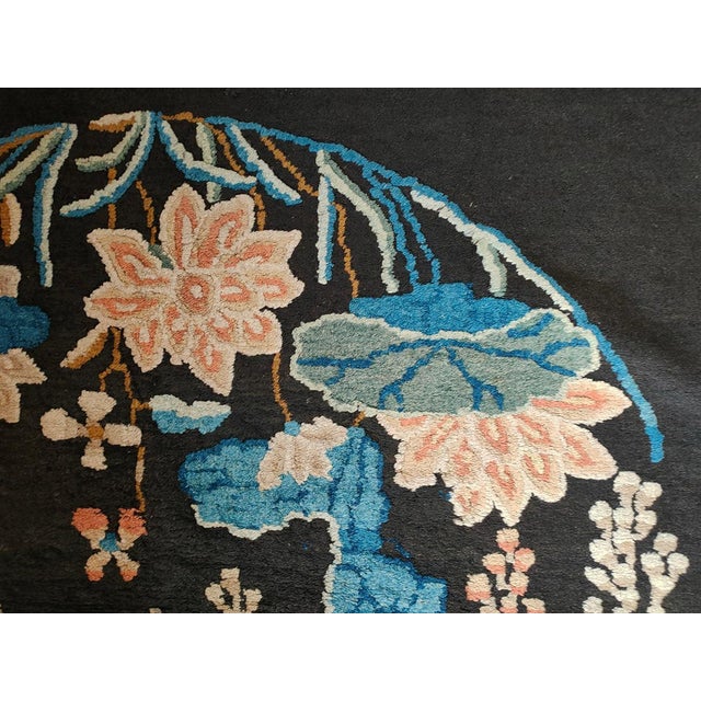 Late 19th Century Chinese Peking Rug ( 3'6" x 3'6" - 107 x 107 ) Antique Chinese - Peking Small Scatter Size Wool Black...