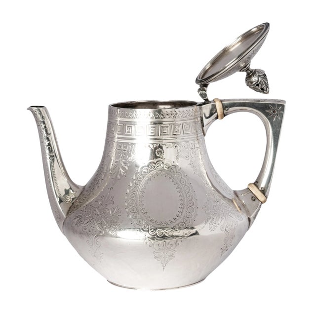 Late 19th Century 1878 Antique Barnard Brothers London Aesthetic Movement Sterling Silver Tea Set- 3 Pieces For Sale - Image 5 of 12