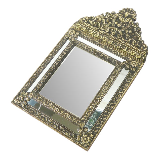 Antique Copper and Beveled Glass Mantel Mirror For Sale