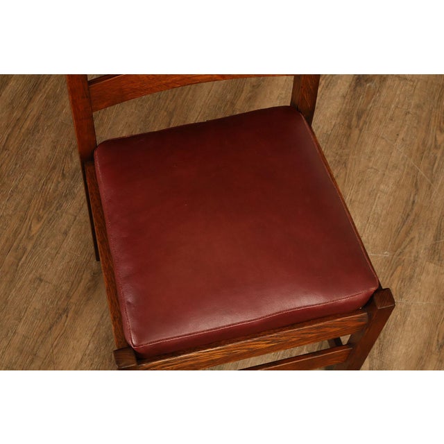 Brown Antique L. & J. G. Stickley Set Of Four Oak Ladder Back Dining Chairs #800 For Sale - Image 8 of 18