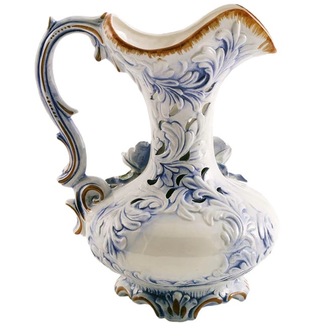 Large Vintage Baroque Style Italian Porcelain Pitcher, 1930s For Sale