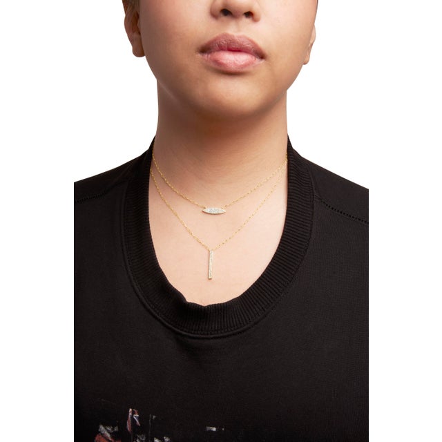 14K Yellow Gold 3/8 Cttw Two-Strand Marquise and Bar Charm Paper Clip Link Pendant Necklace (I-J Color, I1-I2 Clarity) -18" and 20" Inch Lengths For Sale In New York - Image 6 of 7