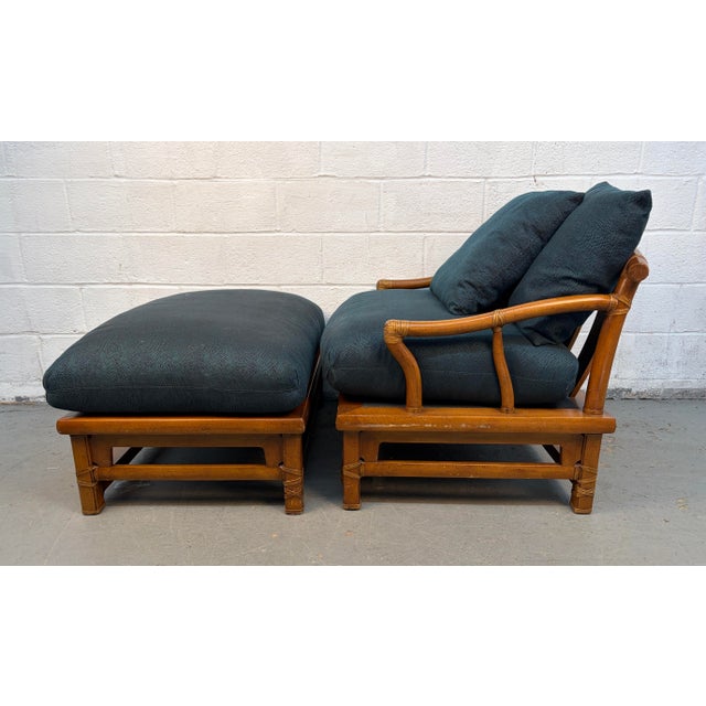 Mid-Century Modern Vintage Bamboo Lounge Chair With Ottoman For Sale - Image 3 of 14