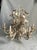 Exquisite Gustavian Style antique white tole wildflower chandelier with 6 lights and canopy. This stunning chandelier...