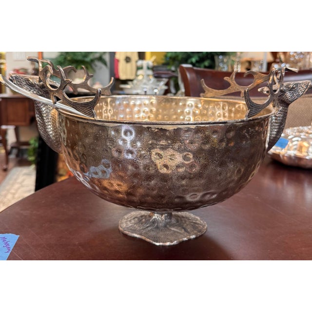 Rustic Andrea by Sadek Silver-Plated Elk Head Punch Bowl With Ladle For Sale - Image 9 of 9