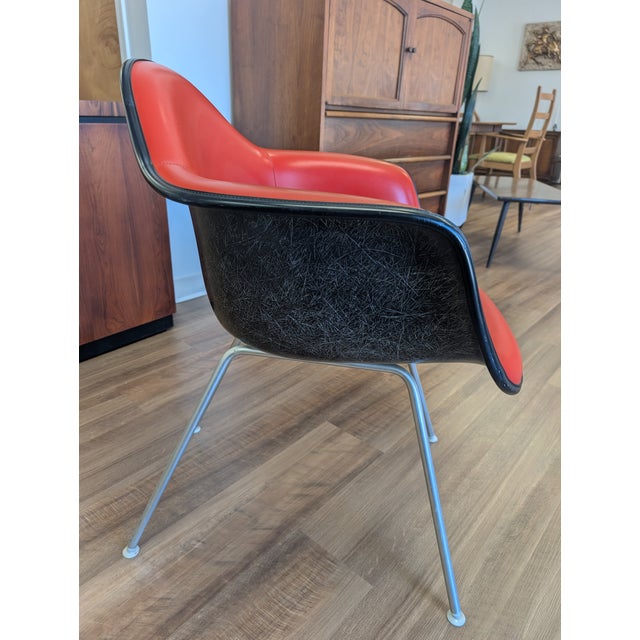 1970s Pair of Red Eames Herman Miller Padded Arm Shell Chairs For Sale - Image 14 of 16