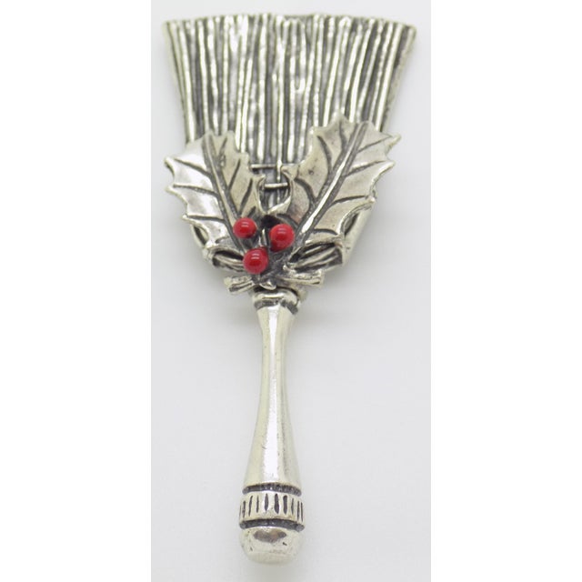 Metal Vintage Italian Genuine Silver Christmas Lucky Broom Good Luck Holiday Miniature With Holly, Enameled Figurine Made in Tuscany For Sale - Image 7 of 12