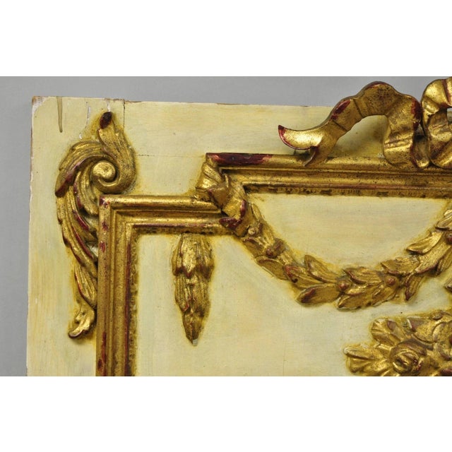 Wood Antique French Louis XV Style Cream & Gold Gilt Drape Ribbon Trumeau Wall Mirror For Sale - Image 7 of 17