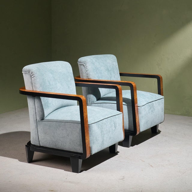 Art Deco Lounge Chairs with Burlwood and Ebonized Frames, Italy, Set of 2 For Sale - Image 3 of 10