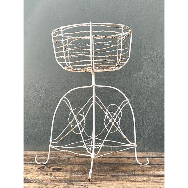 Vintage Distressed White Wire Plant Stand For Sale In West Palm - Image 6 of 12