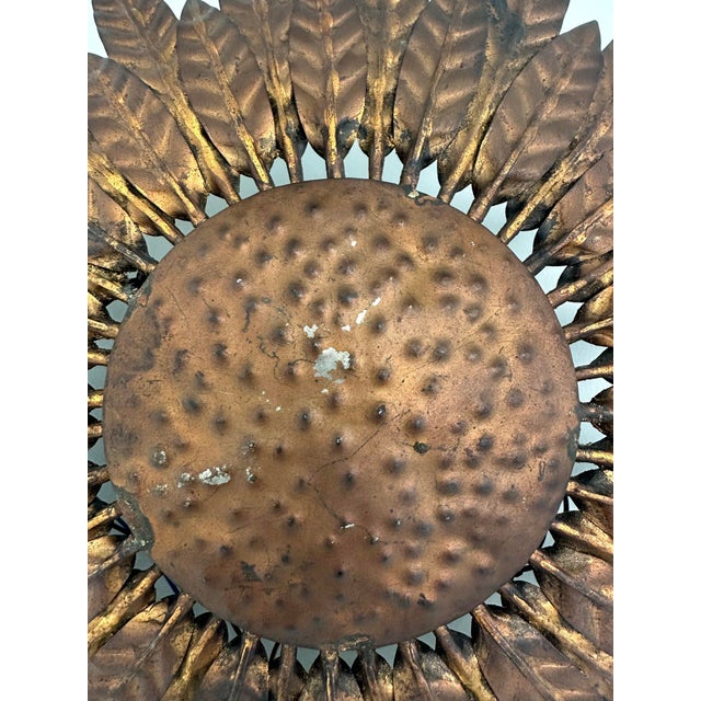 Vintage Spanish Sunburst Metal Wall Lamps, 1950s-1960s, Set of 2 For Sale - Image 6 of 12