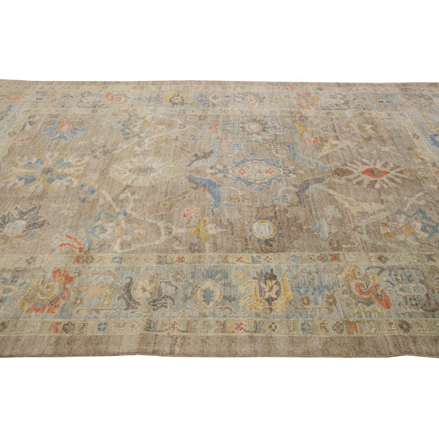 Modern 6 X 10 Modern Sultanabad Wool Rug Handmade in Brown With Floral Design For Sale - Image 3 of 12
