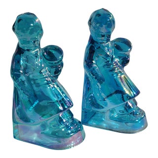 Wheaton Boy Blue Carnival Glass Book Ends For Sale