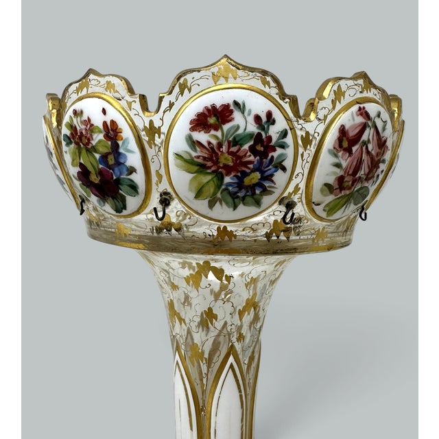 Antique Crystal Glass Bohemian Enamel Pair Overlaid Lusters Candlesticks 19thCt For Sale - Image 9 of 10