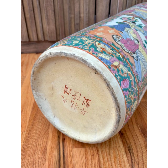 Ceramic Very Large Chinese Porcelain Rose Medallion Umbrella Stand For Sale - Image 7 of 8