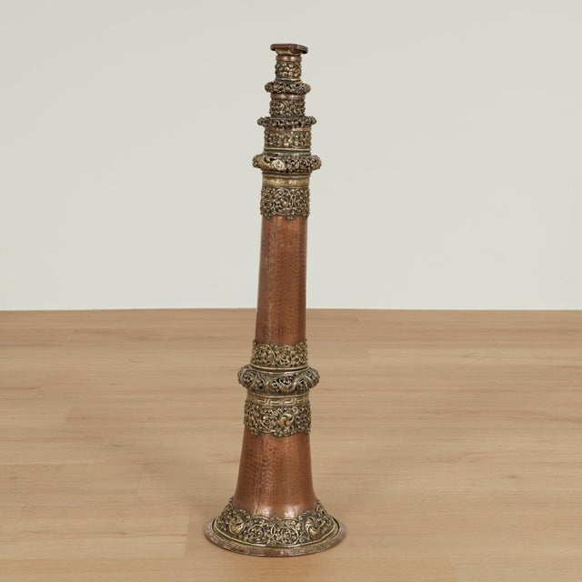 Victorian Pair of Antique Copper Tibetan Horns or Dungchen For Sale - Image 3 of 14