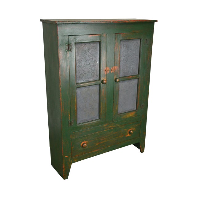 Country Custom Hand Crafted Green Painted Pie Sofa Cupboard With