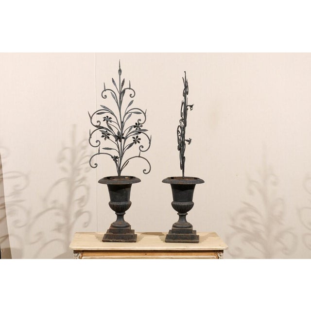 19th Century Whimsical Italian Black Metal Urn Prickets - A Pair For Sale In Atlanta - Image 6 of 9